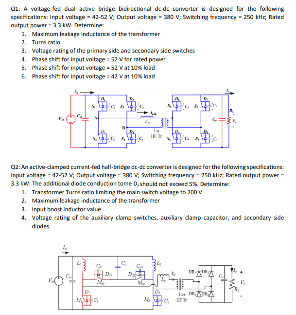 Solved Q1: A voltage-fed dual active bridge bidirectional | Chegg.com