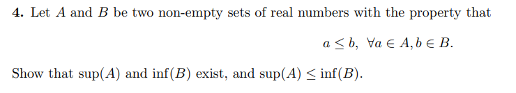 Solved 4. Let A And B Be Two Non-empty Sets Of Real Numbers | Chegg.com