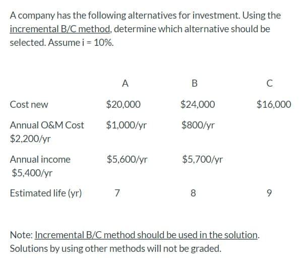 Solved A Company Has The Following Alternatives For | Chegg.com