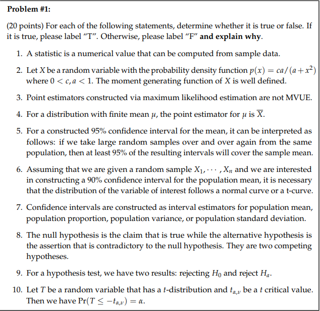 Solved Problem #1: (20 points) For each of the following | Chegg.com