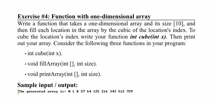 Solved Exercise #4: Function with one-dimensional array | Chegg.com