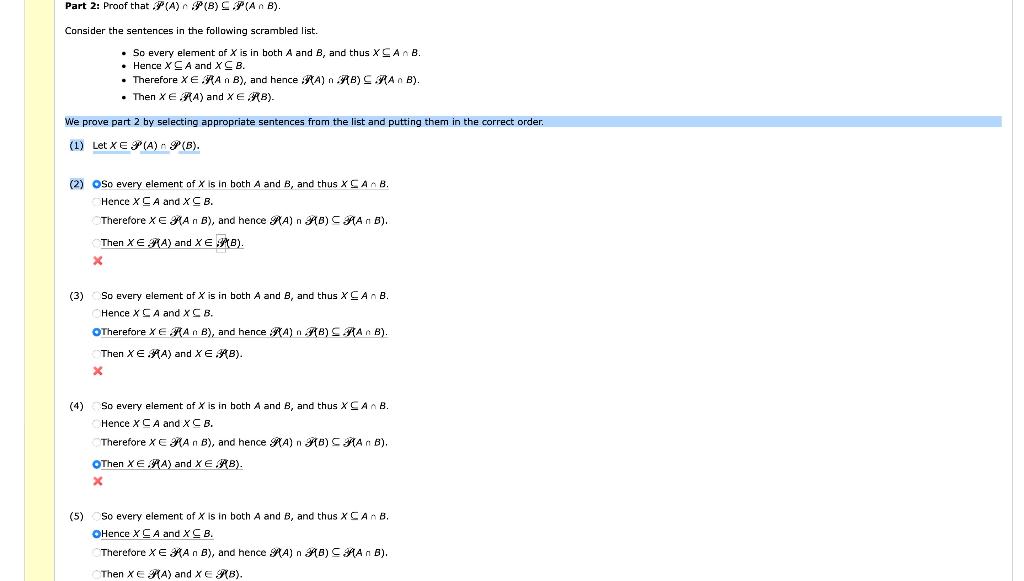 Solved Part 2: Proof That F(A)∩F(B)⊆F(A∩B) Consider The | Chegg.com