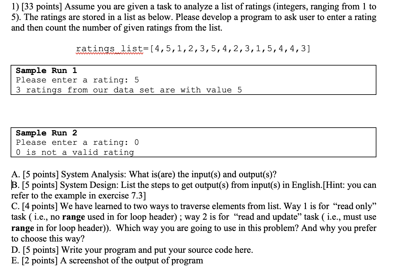 Solved 1) [33 points] Assume you are given a task to analyze | Chegg.com