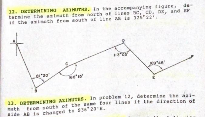 Solved 13) Determine Azimuths. In problem 12, determine the | Chegg.com