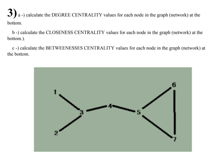 Solved 3) a ) calculate the DEGREE CENTRALITY values for