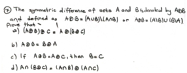 Solved The Symetric Difference Of Sets A And B Is Denoted By | Chegg.com