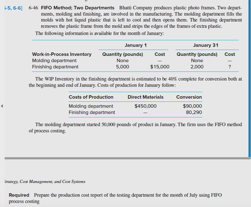 Solved 3-5, 6-6] 6-46 FIFO Method; Two Departments Bhatti | Chegg.com