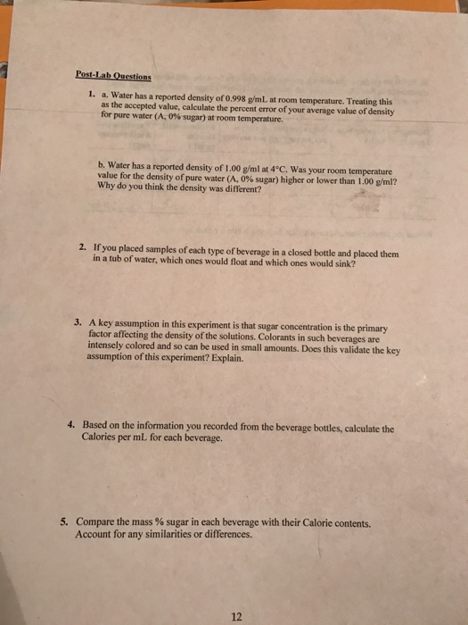Solved Water has a reported density of0.998 g/ml. at room | Chegg.com