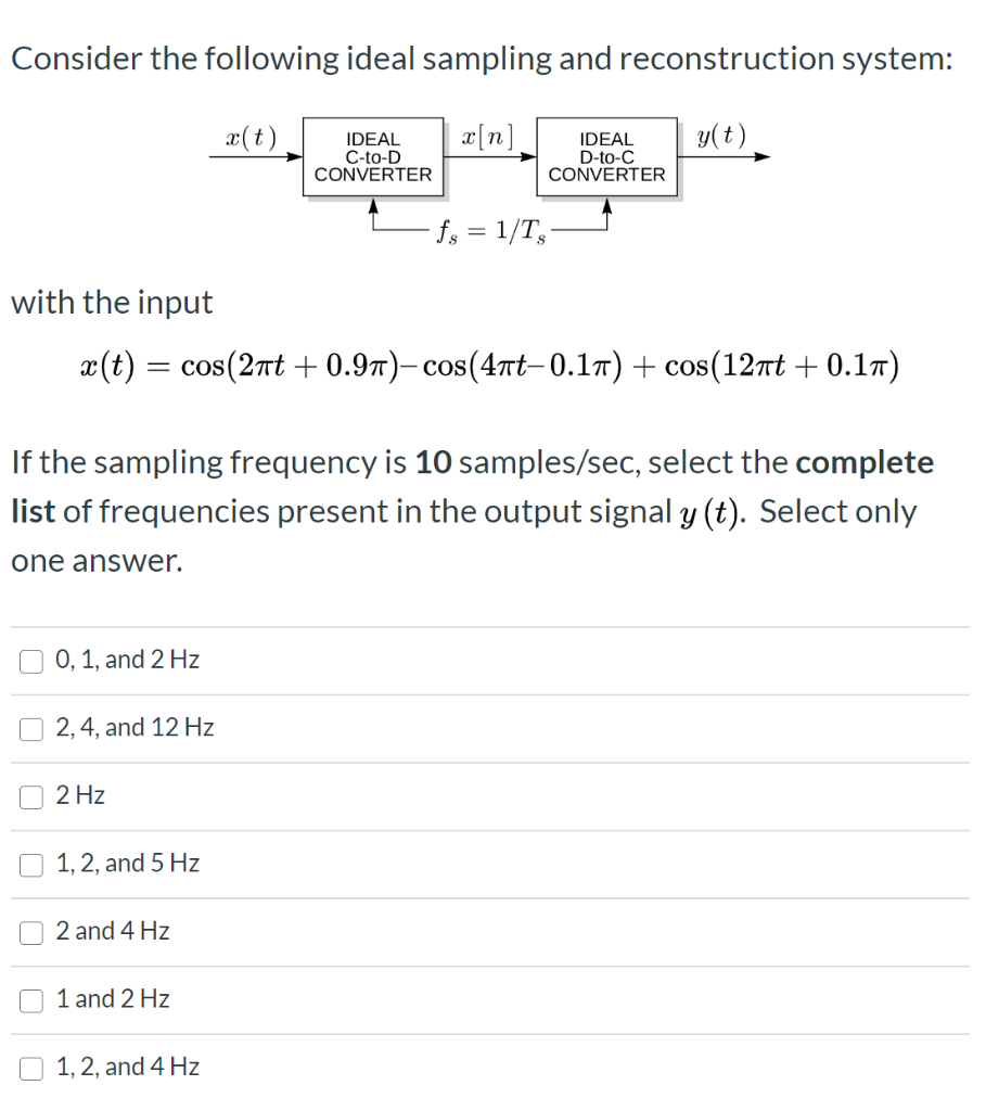 Solved Consider the following ideal sampling and | Chegg.com