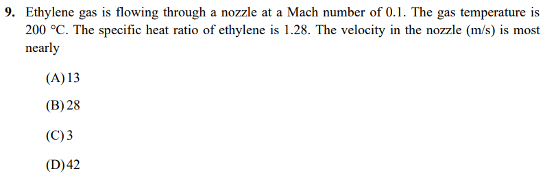 Solved Ethylene gas is flowing through a nozzle at a Mach Chegg