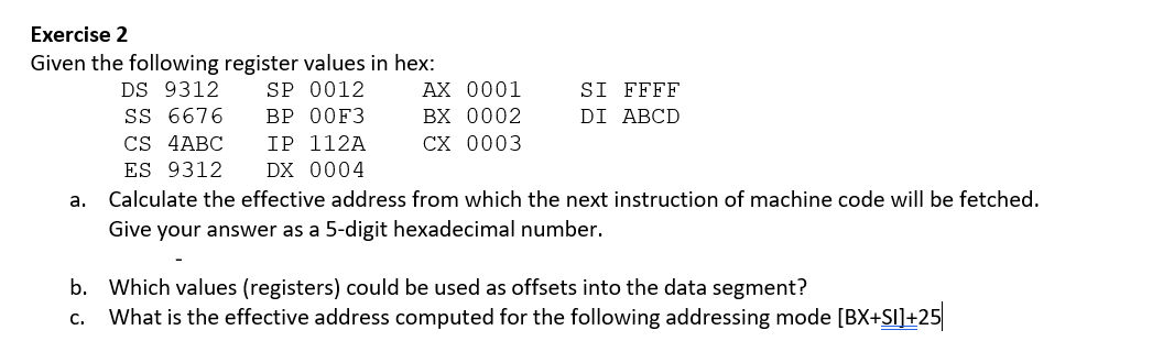 Solved Exercise 2 Given the following register values in | Chegg.com