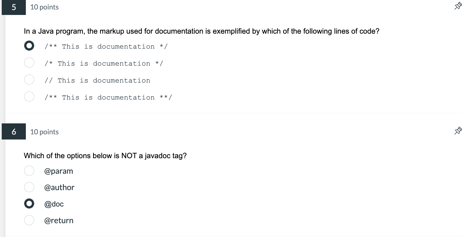 Solved In a Java program, the markup used for documentation | Chegg.com