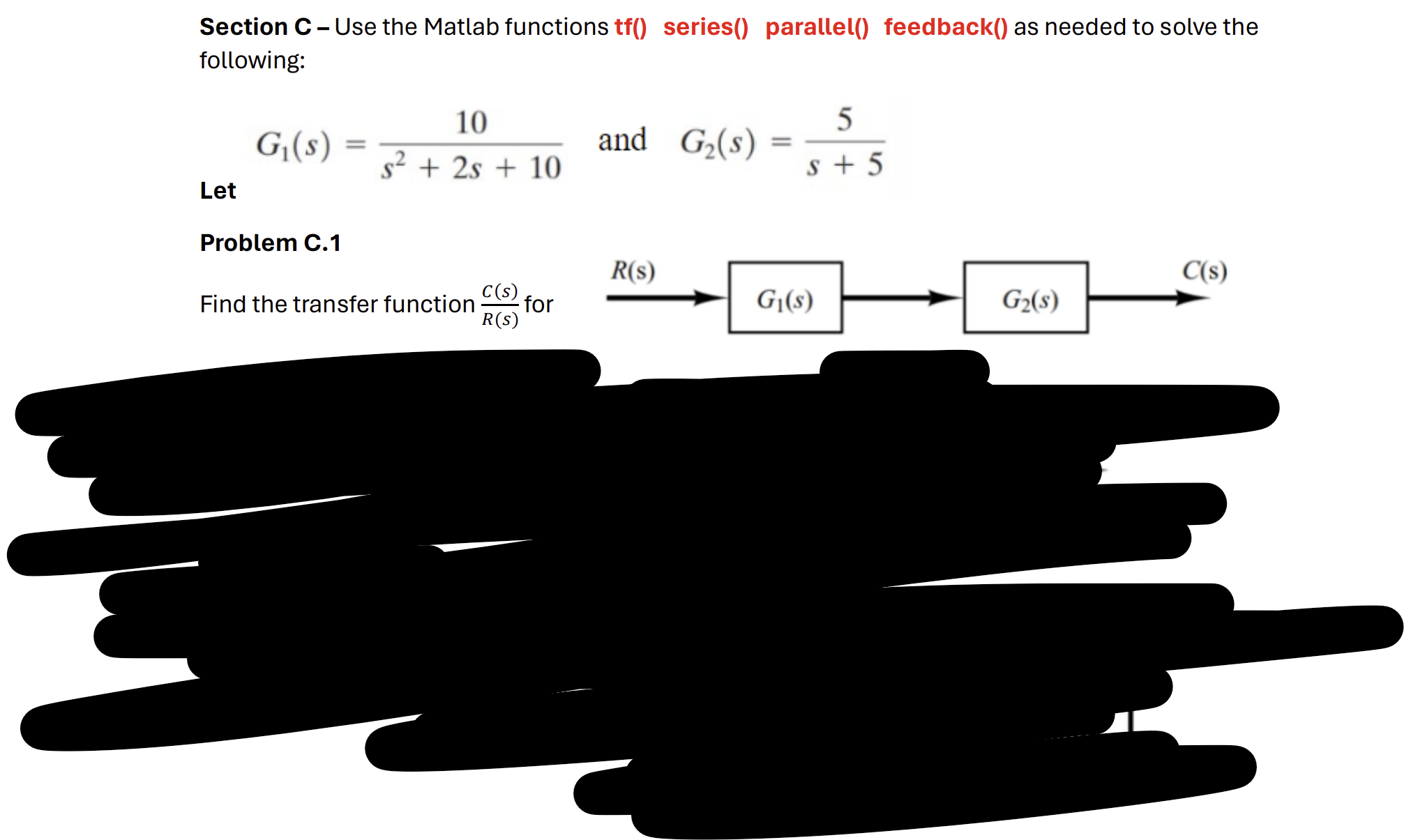 Solved Section C - Use the Matlab functions tf() series() | Chegg.com