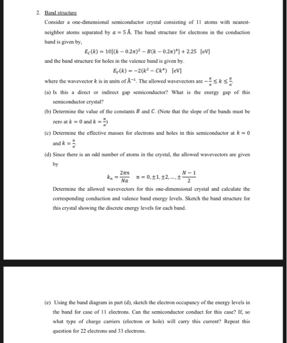 Solved 2. Band structure Consider a one-dimensional | Chegg.com
