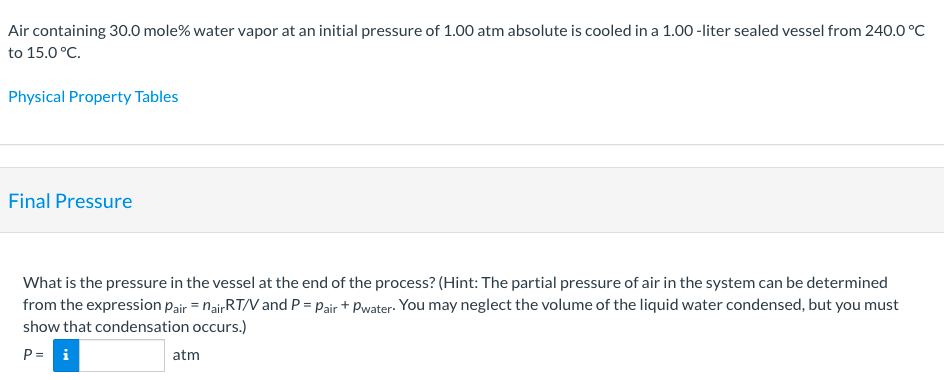 Solved Air containing 30.0 mole% water vapor at an initial | Chegg.com