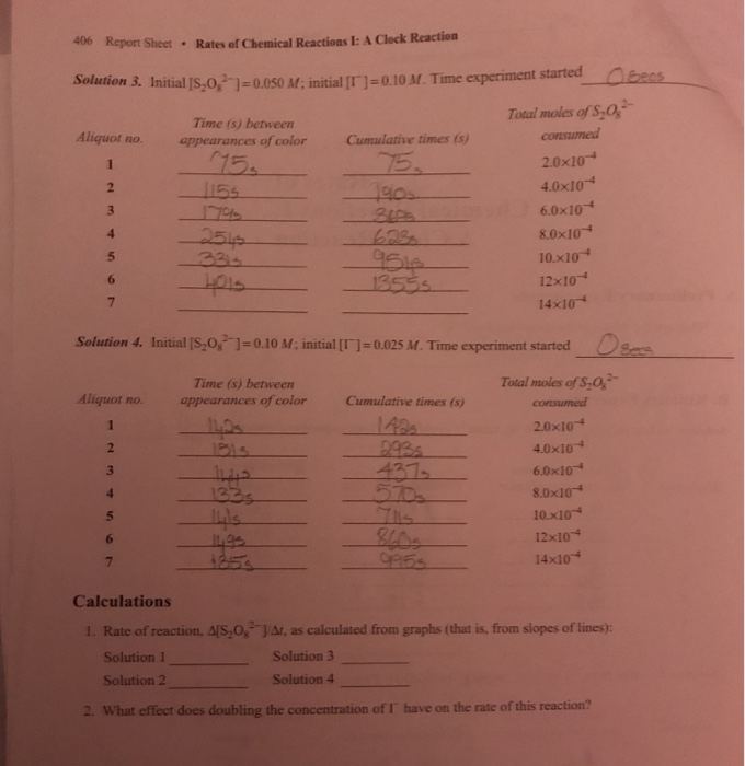 Solved REPORT SHEET EXPERIMENT Rates Of 29 Chemical | Chegg.com