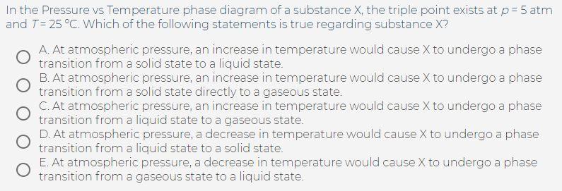 Solved In the Pressure vs Temperature phase diagram of a | Chegg.com