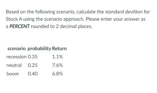 Solved Based on the following scenario, calculate the | Chegg.com