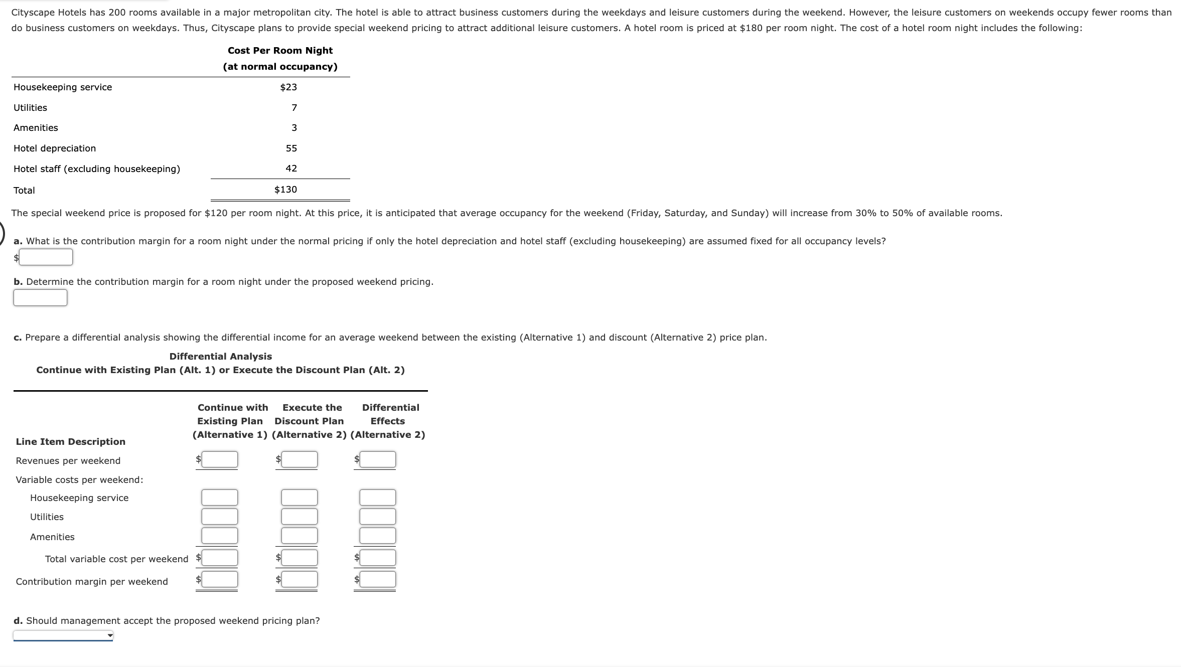 Cost Per Room Night(at normal occupancy)Housekeeping