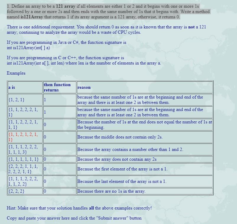 Solved 1. Define an array to be a 121 array if all elements | Chegg.com