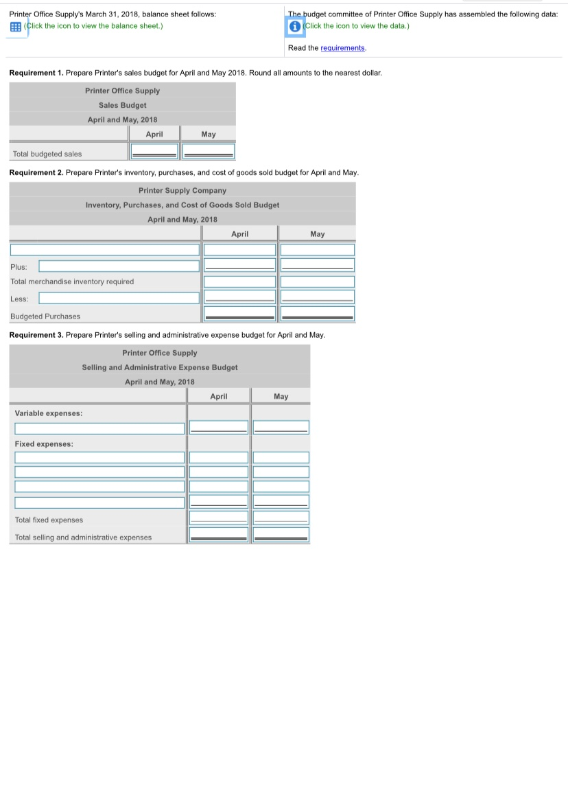 Solved Printer Office Supply's March 31, 2018, balance sheet