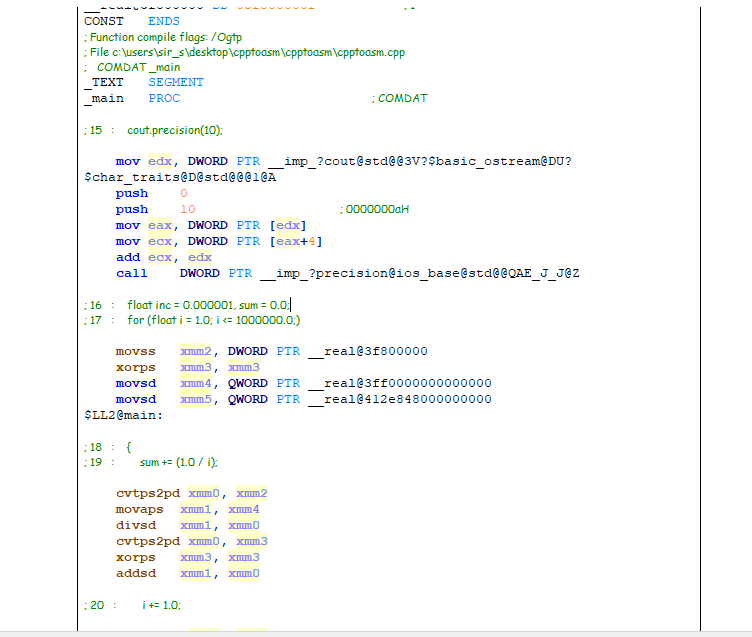 Solved ; Function compile flags: / Ogtp ;16 : float inc | Chegg.com