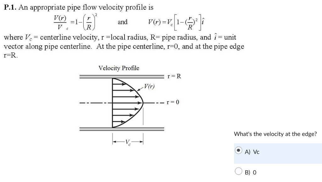 Solved P.1. An appropriate pipe flow velocity profile is | Chegg.com