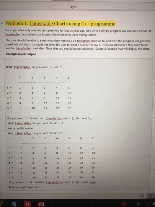 Solved 4 Problem 1: Timestable Charts using C++ programme | Chegg.com