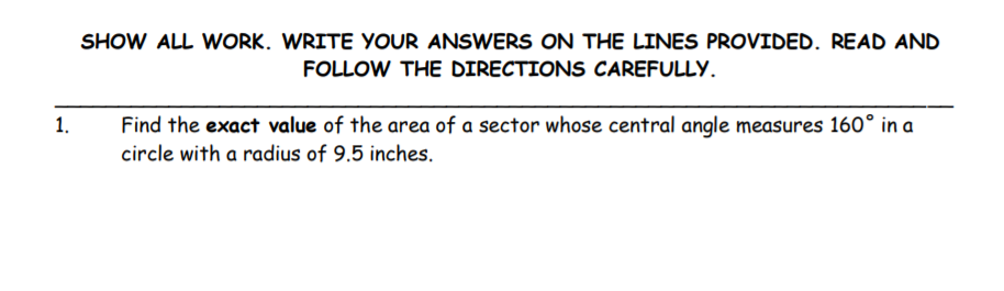 Solved SHOW ALL WORK. WRITE YOUR ANSWERS ON THE LINES | Chegg.com