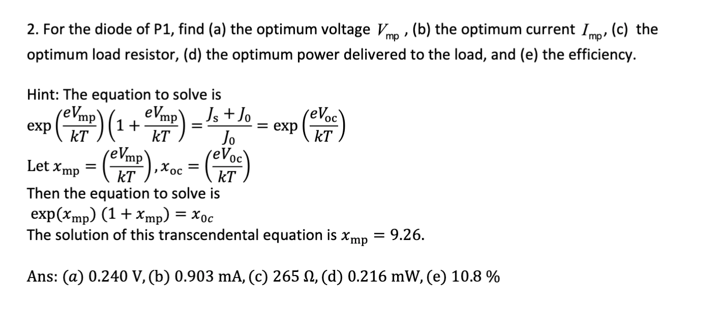 Solved 2. For the diode of P1, find (a) the optimum voltage | Chegg.com