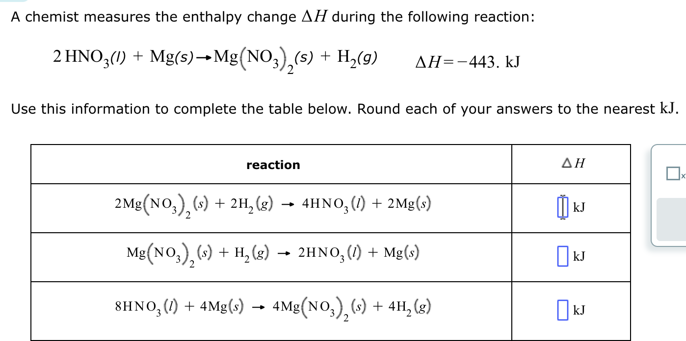 Solved A chemist measures the enthalpy change ΔH during the | Chegg.com