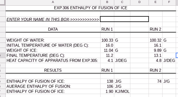 Solved Please calculate the enthalpy of fusion of ice in J/g | Chegg.com