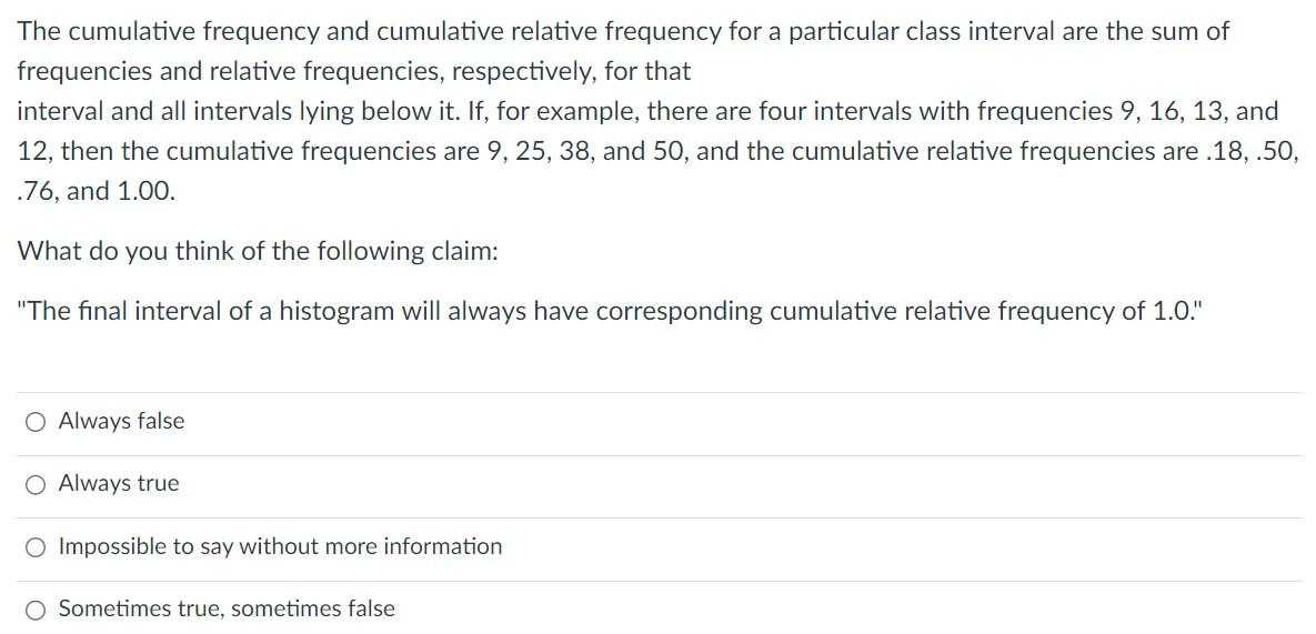 Solved The Cumulative Frequency And Cumulative Relative | Chegg.com