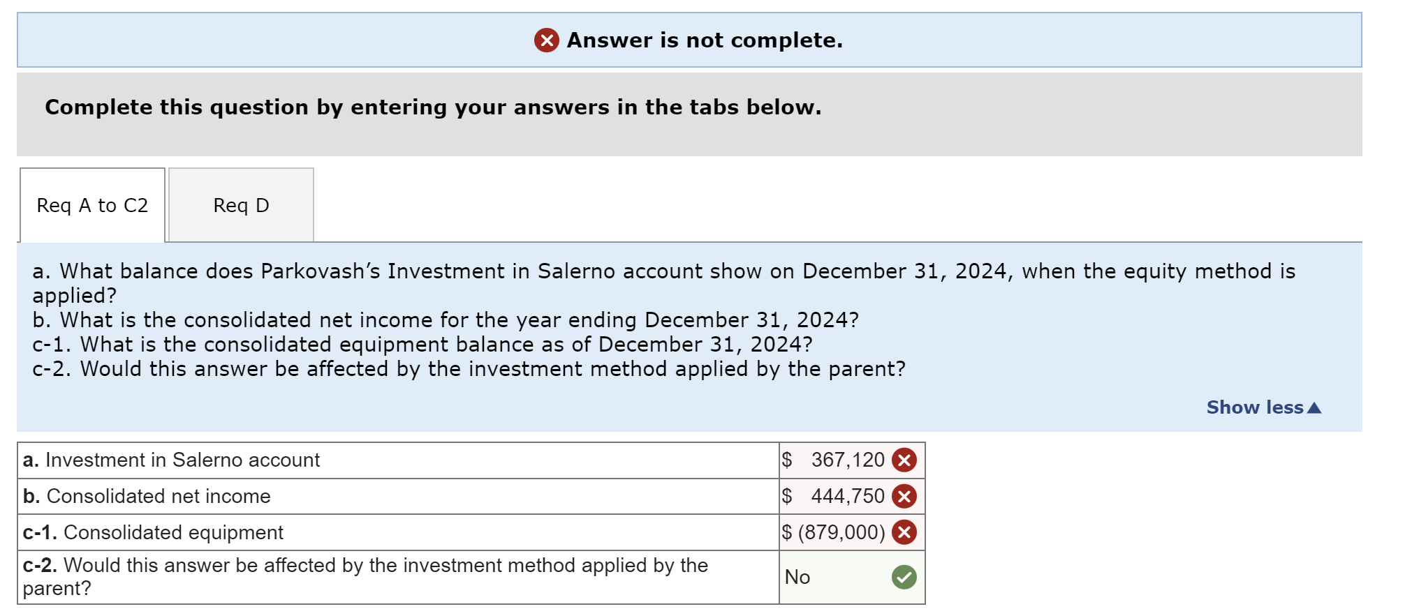 Solved Parkovash, Incorporated, obtained 100 percent of