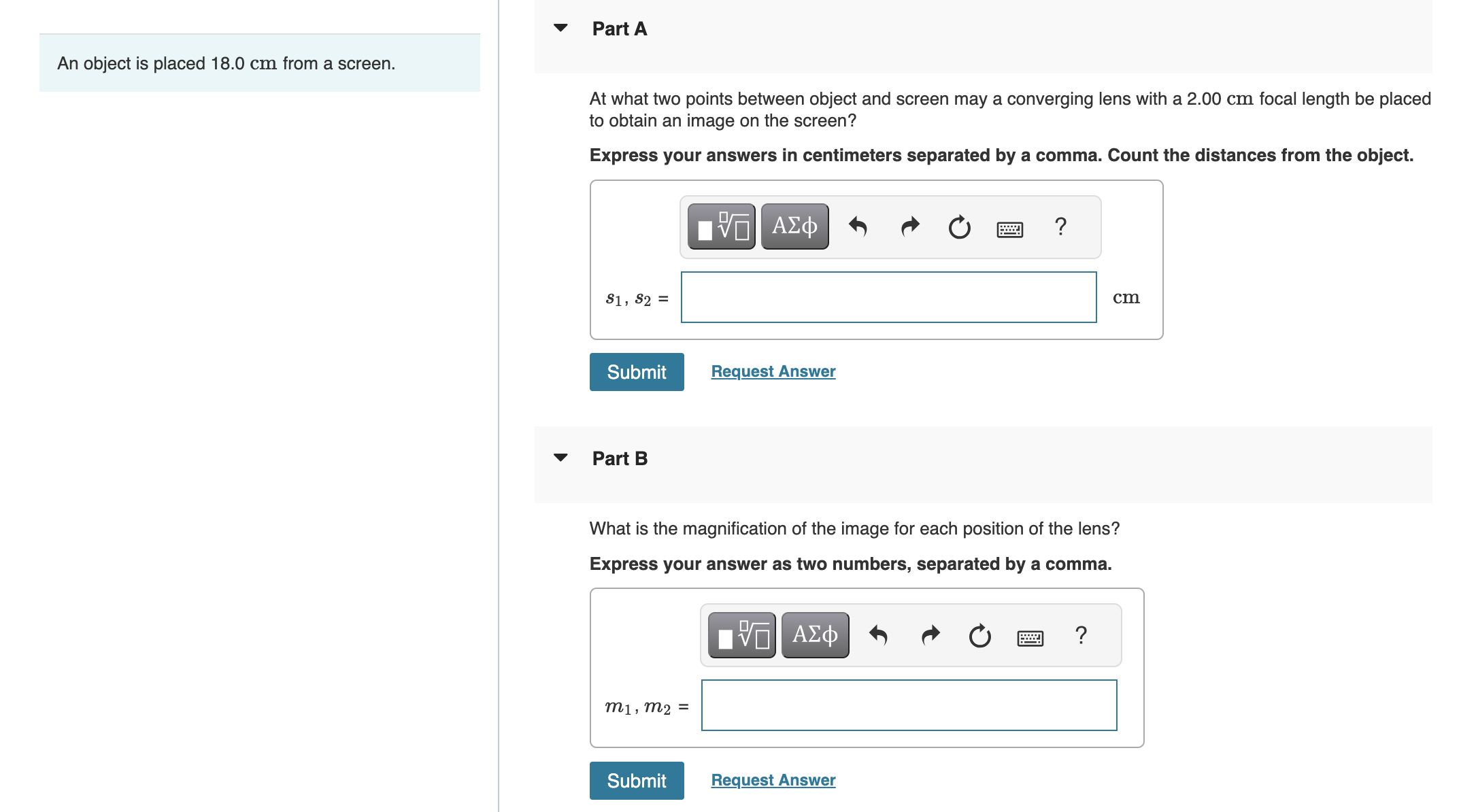 Solved An object is placed 18.0 cm from a screen. At what | Chegg.com