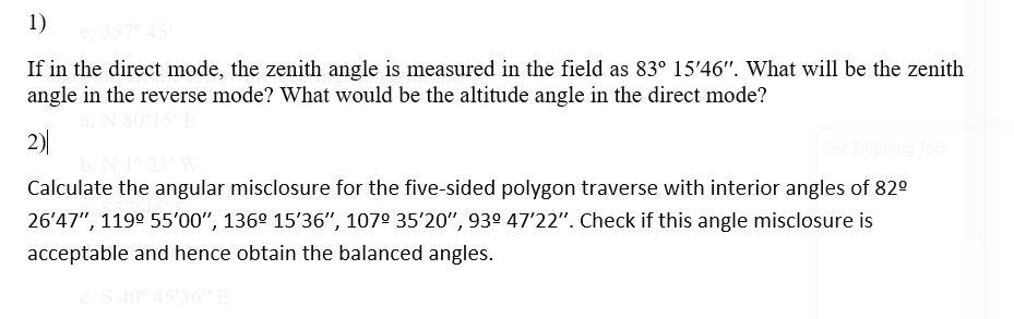 Solved 1) If in the direct mode, the zenith angle is | Chegg.com