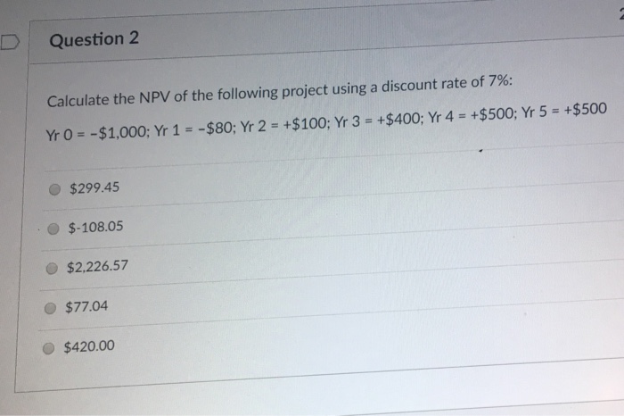 Solved Question 2 Calculate the NPV of the following project | Chegg.com