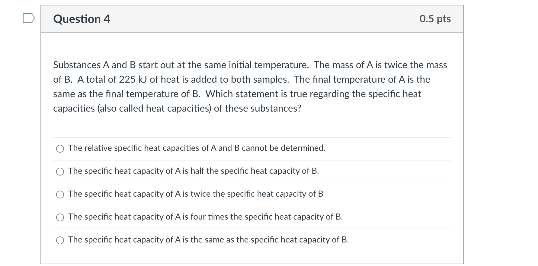 Solved Question 4 0.5 pts Substances A and B start out at | Chegg.com