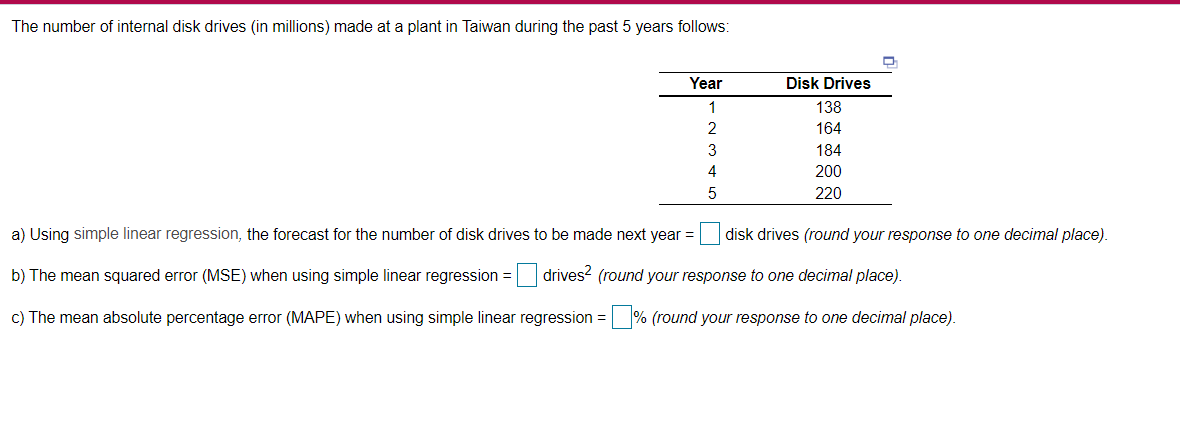 Solved The number of internal disk drives (in millions) made | Chegg.com