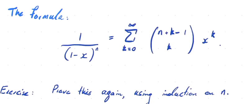 Solved The formula:1(1-x)n=∑k=0∞([n+k-1],[k])xk.Exercie: | Chegg.com