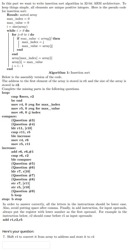 Solved In this part we want to write insertion sort | Chegg.com