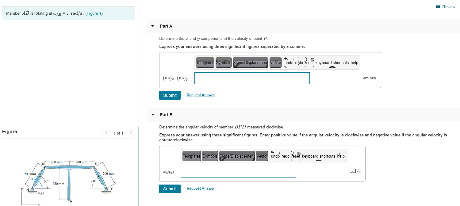 Solved 1 Review Member AB is rotating at WAB = 3 rad/s. | Chegg.com