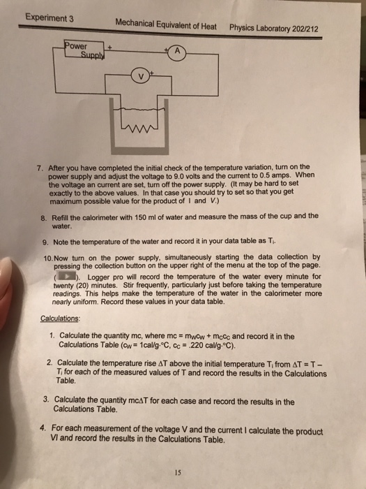 Experiment 3 Mechanical Equivalent of Heat Physics