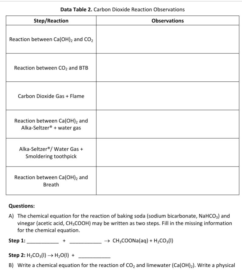 Solved Questions: A) The chemical equation for the reaction | Chegg.com