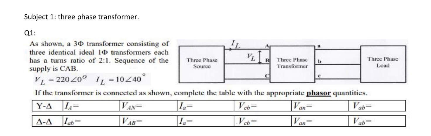 Solved Subject 1: Three Phase Transformer. Q1: As Shown, A | Chegg.com