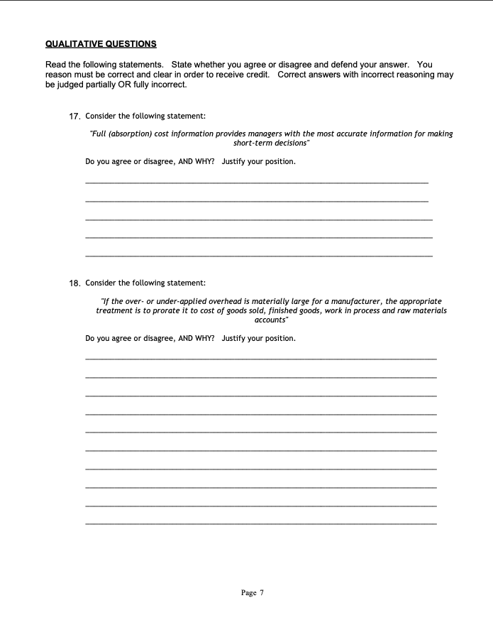 Solved QUALITATIVE QUESTIONS Read the following statements. | Chegg.com