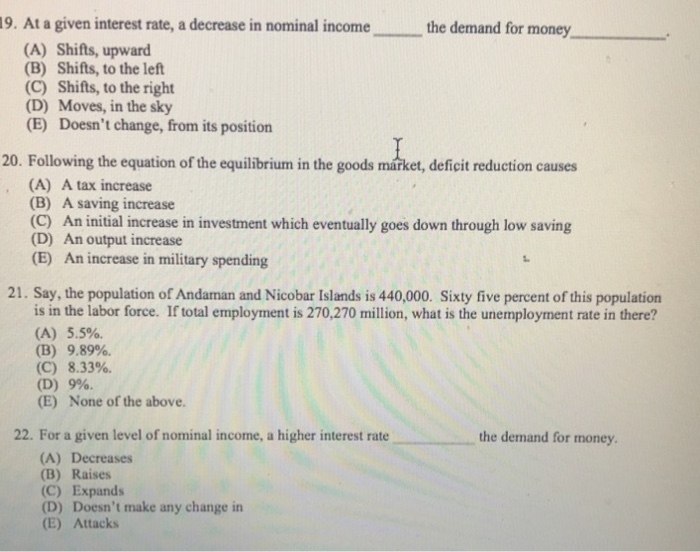 Solved 9. At a given interest rate, a decrease in nominal | Chegg.com