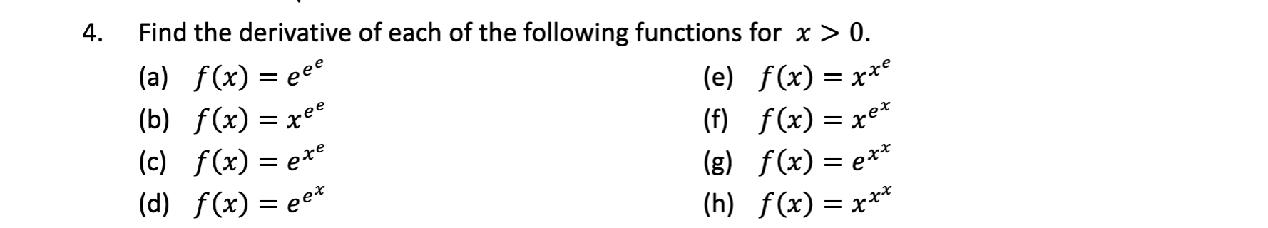 Solved 4. Find the derivative of each of the following | Chegg.com