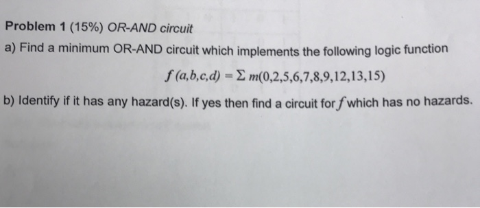 Solved Problem 1 (15%) OR-AND Circuit A) Find A Minimum | Chegg.com