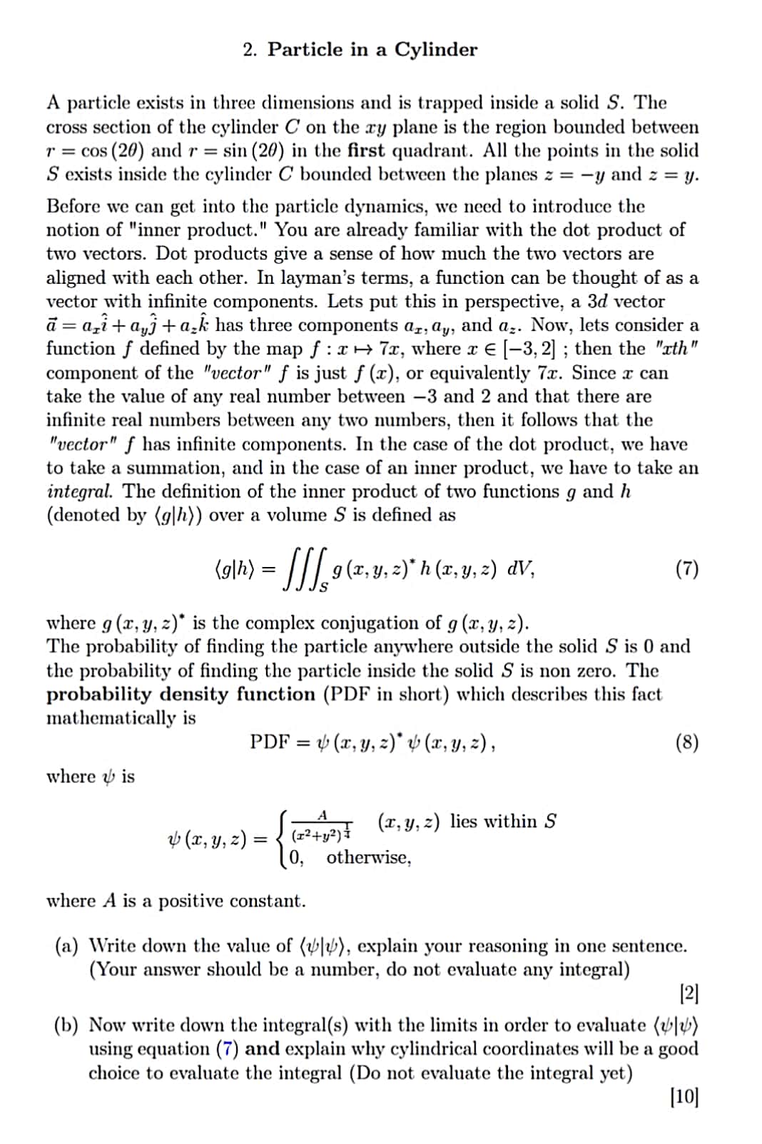 2 Particle In A Cylinder A Particle Exists In Thr Chegg Com